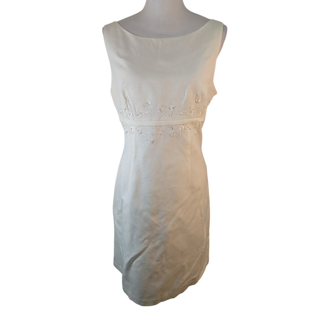 NWOT! JESSICA HOWARD! LINEN BLEND! WHITE BEADED, EMBROIDERED BUST LINE DRESS! 14 - Picture 2 of 11